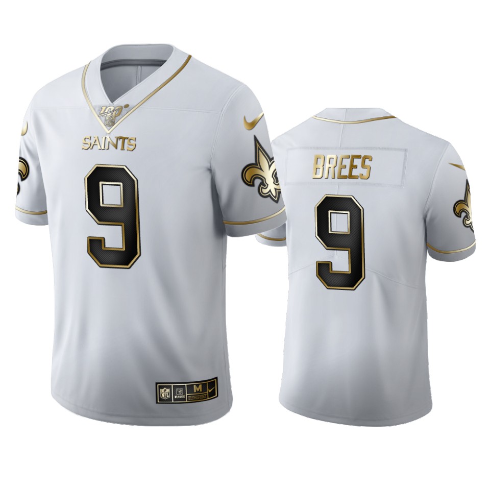New Orleans Saints #9 Drew Brees Men's White Golden Edition Vapor Limited 100 Jersey