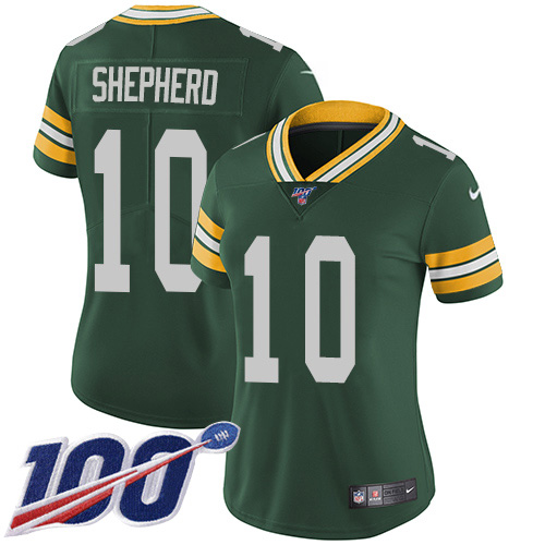 Green Bay Packers #10 Darrius Shepherd Green Team Color Women's Stitched 100th Season Vapor Untouchable Limited Jersey Womens