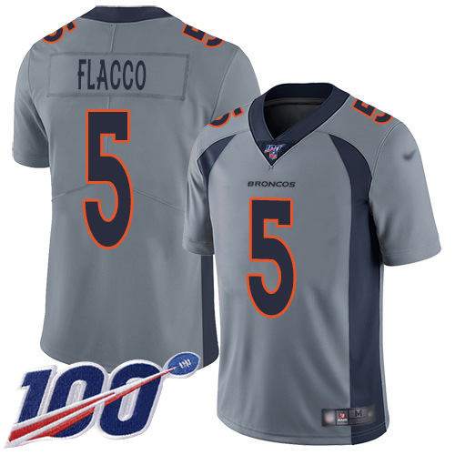 Denver Broncos #5 Joe Flacco Gray Youth Stitched Limited Inverted Legend 100th Season Jersey Youth