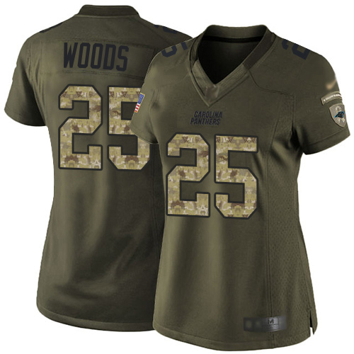Panthers #25 Xavier Woods Green Women's Stitched Limited 2015 Salute To Service Jersey