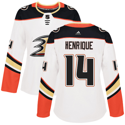 Adidas Anaheim Ducks #14 Adam Henrique White Road Authentic Women's Stitched Jersey Womens