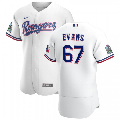 Texas Texas Rangers #67 Demarcus Evans Men's White Home 2020 Authentic Patch Player Jersey Men's