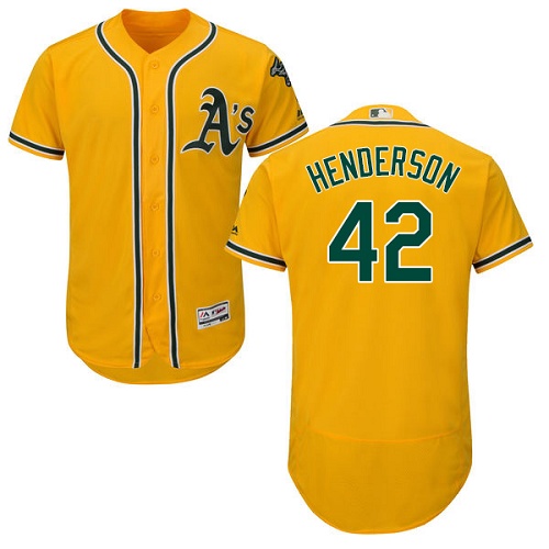 Oakland Athletics #42 Dave Henderson Gold Flexbase Authentic Collection Stitched Jersey Men's