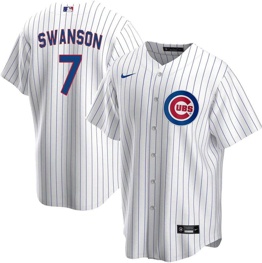 Men's Youth Women's Chicago Cubs #7 Dansby Swanson White Royal Home Player Jersey