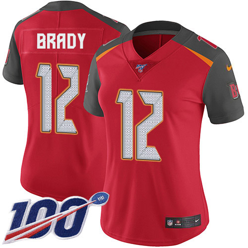 Buccaneers #12 Tom Brady Red Team Color Women's Stitched 100th Season Vapor Untouchable Limited Jersey