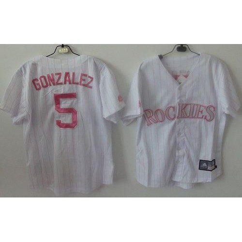 Colorado Rockies #5 Carlos Gonzalez White(Pink Strip) Women's Fashion Stitched Jersey Womens