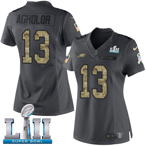 Philadelphia Eagles #13 Nelson Agholor Black Super Bowl LII Women's Stitched Limited 2016 Salute to Service Jersey Womens