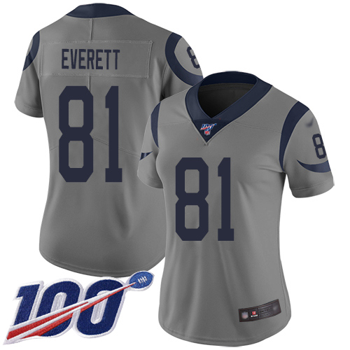 Los Angeles Rams #81 Gerald Everett Gray Women's Stitched Limited Inverted Legend 100th Season Jersey Womens