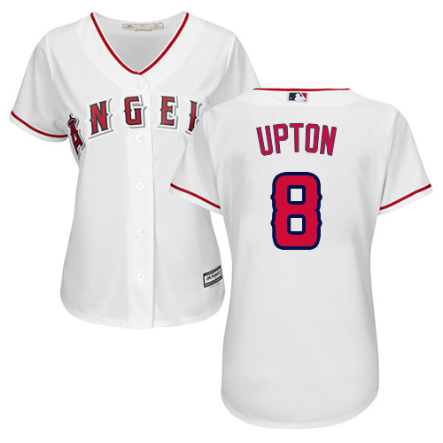 Los Angeles Angels #8 Justin Upton White Home Women's Stitched Jersey Womens