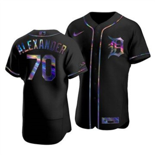 Detroit Detroit Tigers #70 Tyler Alexander Men's Iridescent Holographic Collection Jersey - Black Men's