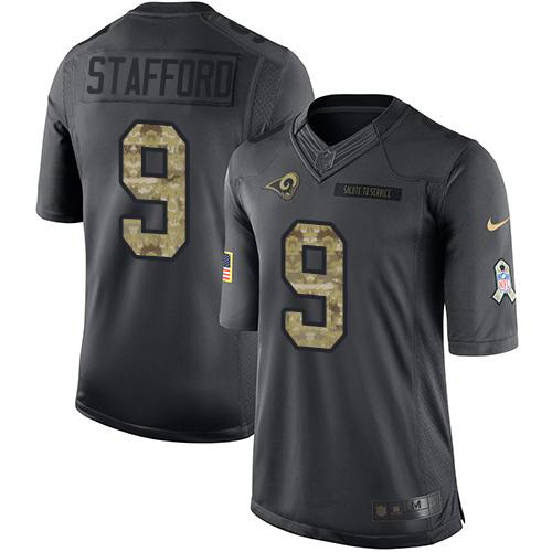 Los Angeles Rams #9 Matthew Stafford Black Men's Stitched Limited 2016 Salute To Service Jersey