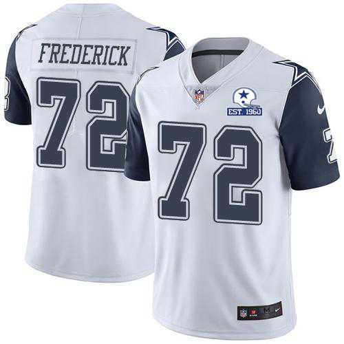 Dallas Cowboys #72 Travis Frederick White Men's Stitched With Established In 1960 Patch Limited Rush Jersey Men's