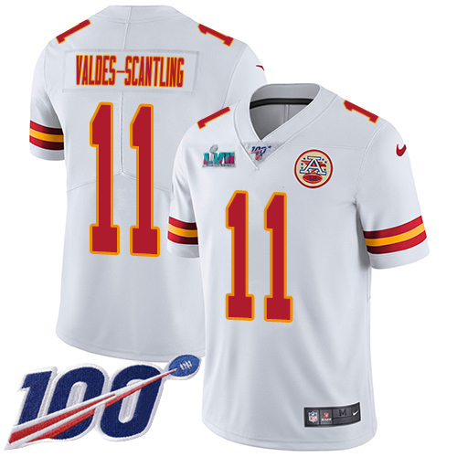 Chiefs #11 Marquez Valdes-Scantling White Super Bowl LVII Patch Men's Stitched 100th Season Vapor Limited Jersey
