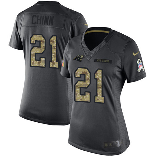 Panthers #21 Jeremy Chinn Black Women's Stitched Limited 2016 Salute To Service Jersey