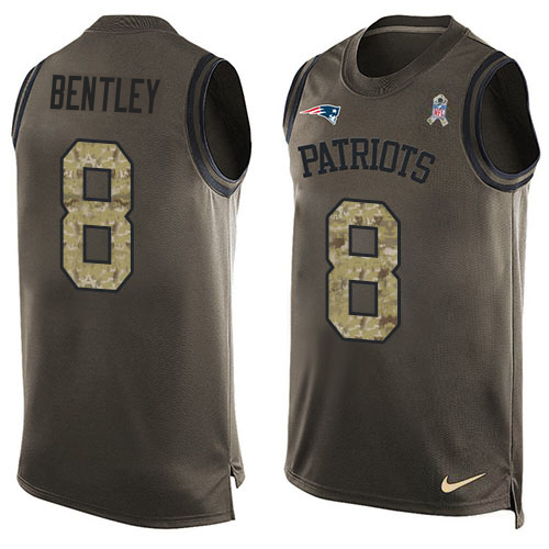 Patriots #8 Ja'Whaun Bentley Green Men's Stitched Limited Salute To Service Tank Top Jersey