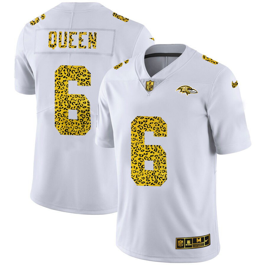 Baltimore Ravens #6 Patrick Queen Men's Flocked Leopard Print Vapor Limited Jersey White