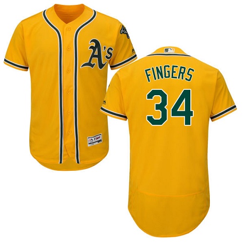 Oakland Athletics #34 Rollie Fingers Gold Flexbase Authentic Collection Stitched Jersey Men's