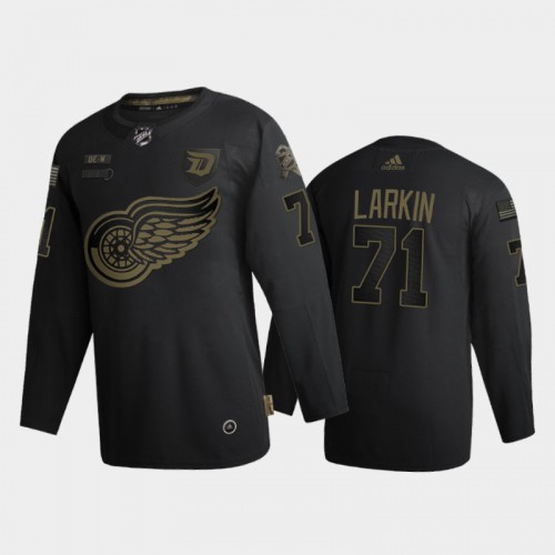 Detroit Detroit Red Wings #71 Dylan Larkin Men's Adidas 2020 Veterans Day Authentic Jersey - Black Men's