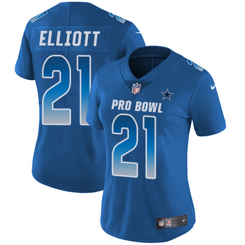 Cowboys #21 Ezekiel Elliott Royal Women's Stitched Limited NFC 2019 Pro Bowl Jersey