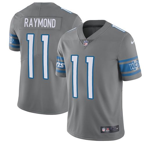 Lions #11 Kalif Raymond Gray Men's Stitched Limited Rush Jersey