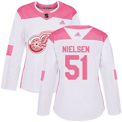 Adidas Detroit Red Wings #51 Frans Nielsen White/Pink Authentic Fashion Women's Stitched Jersey Womens