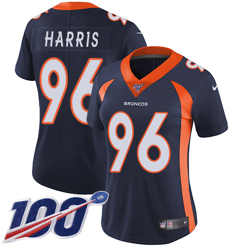 Denver Broncos #96 Shelby Harris Navy Blue Alternate Women's Stitched 100th Season Vapor Untouchable Limited Jersey Womens
