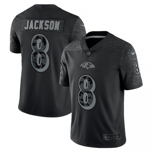 Women Baltimore Ravens #8 Lamar Jackson Black Black Reflective Limited Jersey