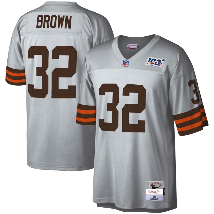 Cleveland Browns #32 Jim Brown Mitchell & Ness 100 Retired Player Platinum Jersey