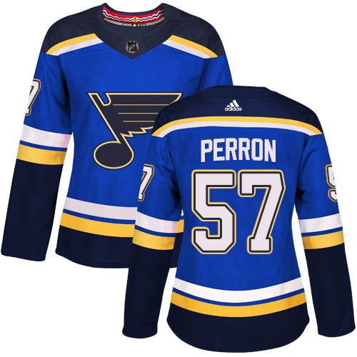 Adidas St. Louis Blues #57 David Perron Blue Home Authentic Women's Stitched Jersey Womens