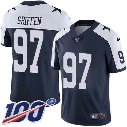 Dallas Cowboys #97 Everson Griffen Navy Blue Thanksgiving Youth Stitched 100th Season Vapor Throwback Limited Jersey Youth