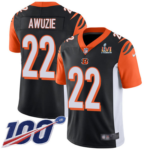 Cincinnati Bengals #22 Chidobe Awuzie Black Team Color Super Bowl LVI Patch Men's Stitched 100th Season Vapor Untouchable Limited Jersey Men's