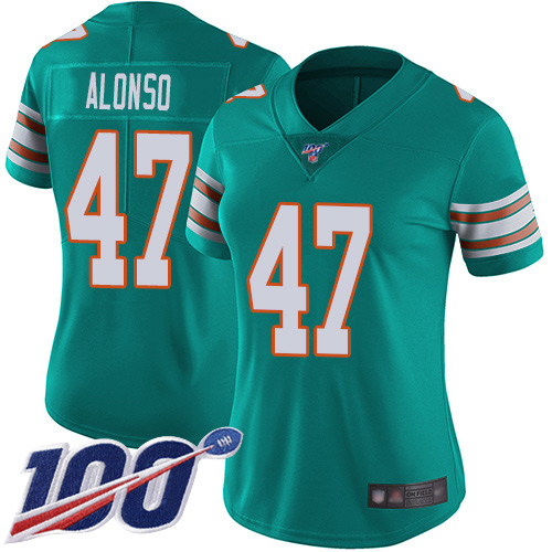 Miami Dolphins #47 Kiko Alonso Aqua Green Alternate Women's Stitched 100th Season Vapor Limited Jersey Womens