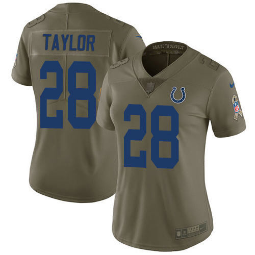 Colts #28 Jonathan Taylor Olive Women's Stitched Limited 2017 Salute To Service Jersey