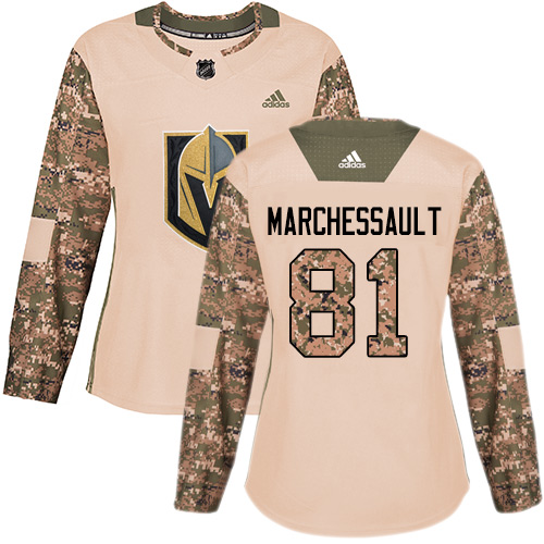 Adidas Golden Vegas Golden Knights #81 Jonathan Marchessault Camo Authentic 2017 Veterans Day Women's Stitched Jersey Womens