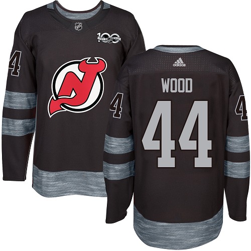 Adidas New Jersey Devils #44 Miles Wood Black 1917-2017 100th Anniversary Stitched Jersey Men's