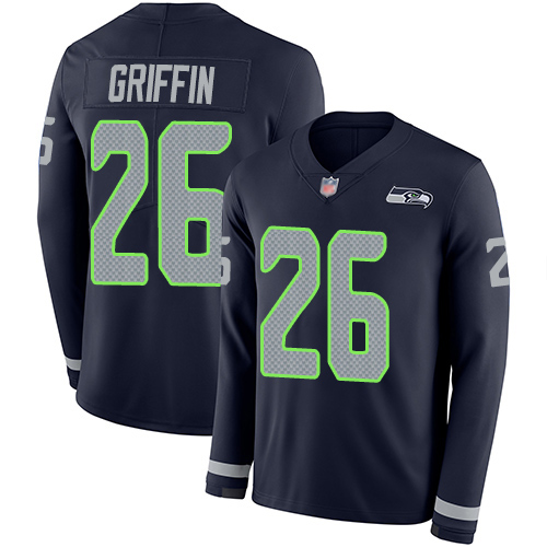 Seattle Seahawks #26 Shaquem Griffin Steel Blue Team Color Men's Stitched Limited Therma Long Sleeve Jersey Men's