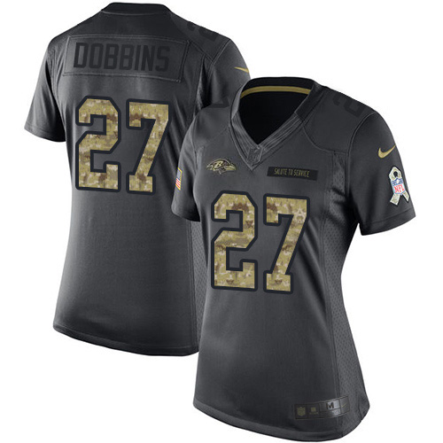 Baltimore Ravens #27 J.K. Dobbins Black Women's Stitched Limited 2016 Salute to Service Jersey Womens