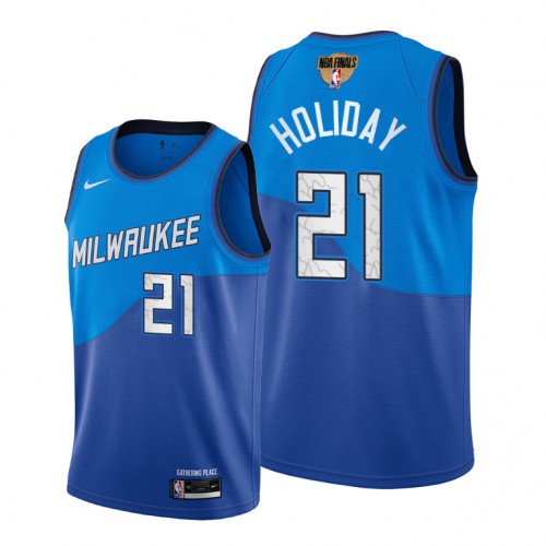 Milwaukee Bucks #21 Jrue Holiday Mens 2021 Finals Bound City Edition Jersey Blue Mens