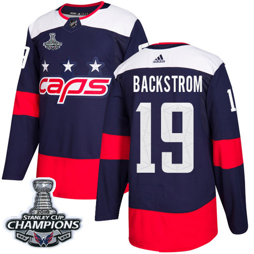 Adidas Washington Capitals #19 Nicklas Backstrom Navy Authentic 2018 Stadium Series Stanley Cup Final Champions Stitched Youth Jersey Youth