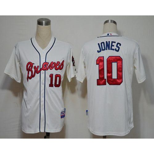 Atlanta Braves #10 Chipper Jones Cream Cool Base Stitched Jersey Men's