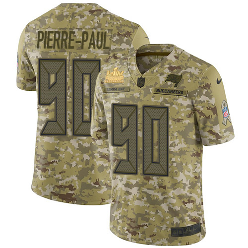 Tampa Bay Buccaneers #90 Jason Pierre-Paul Camo Men's Super Bowl LV Champions Patch Stitched Limited 2018 Salute To Service Jersey Men's