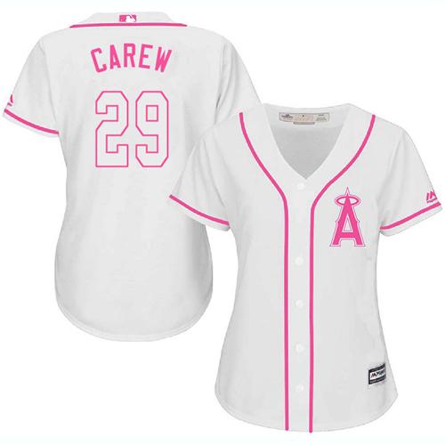 Los Angeles Angels #29 Rod Carew White/Pink Fashion Women's Stitched Jersey Womens