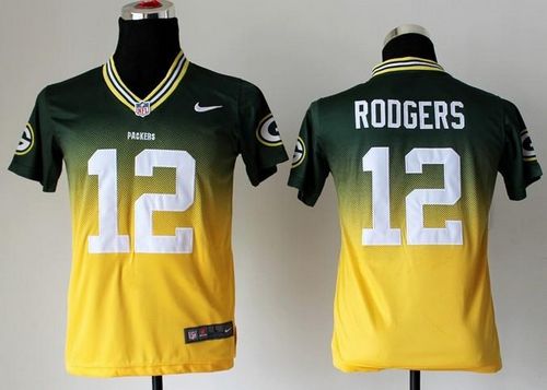 Packers #12 Aaron Rodgers Green/Gold Youth Stitched Elite Fadeaway Fashion Jersey