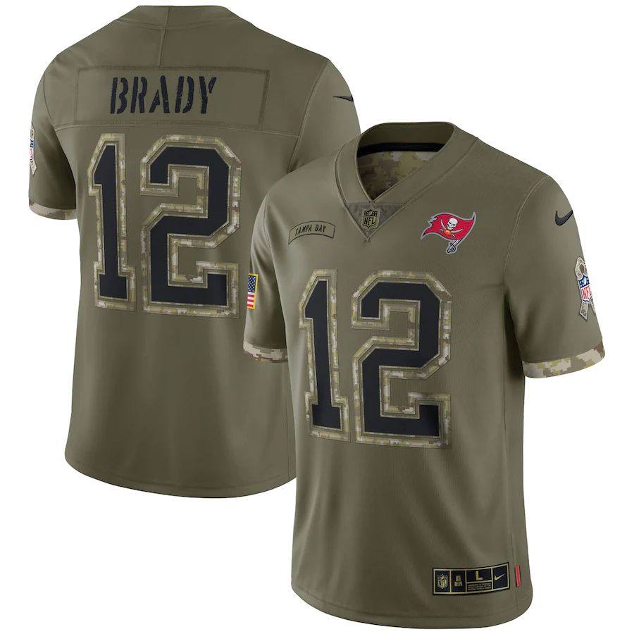 Tampa Bay Buccaneers #12 Tom Brady Men's 2022 Salute To Service Limited Jersey - Olive