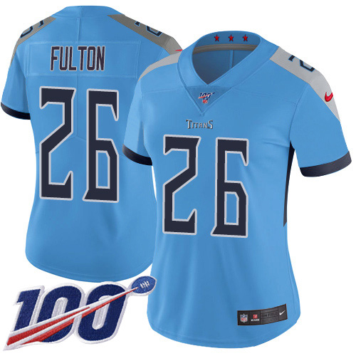 Tennessee Titans #26 Kristian Fulton Light Blue Alternate Women's Stitched 100th Season Vapor Untouchable Limited Jersey Womens