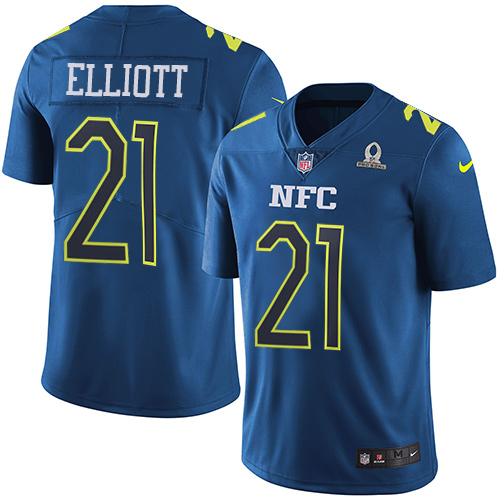 Cowboys #21 Ezekiel Elliott Navy Men's Stitched Limited NFC 2017 Pro Bowl Jersey