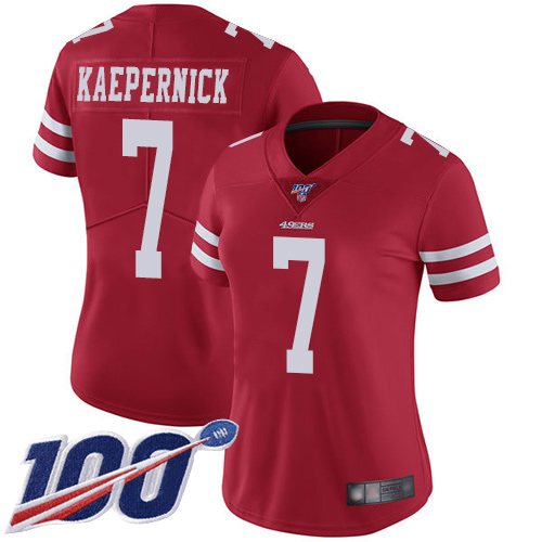 San Francisco 49ers #7 Colin Kaepernick Red Team Color Women's Stitched 100th Season Vapor Limited Jersey Womens