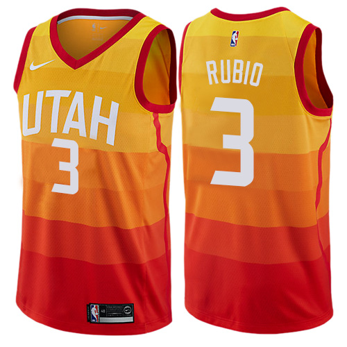 Utah Jazz #3 Ricky Rubio Orange Swingman City Edition Jersey Mens