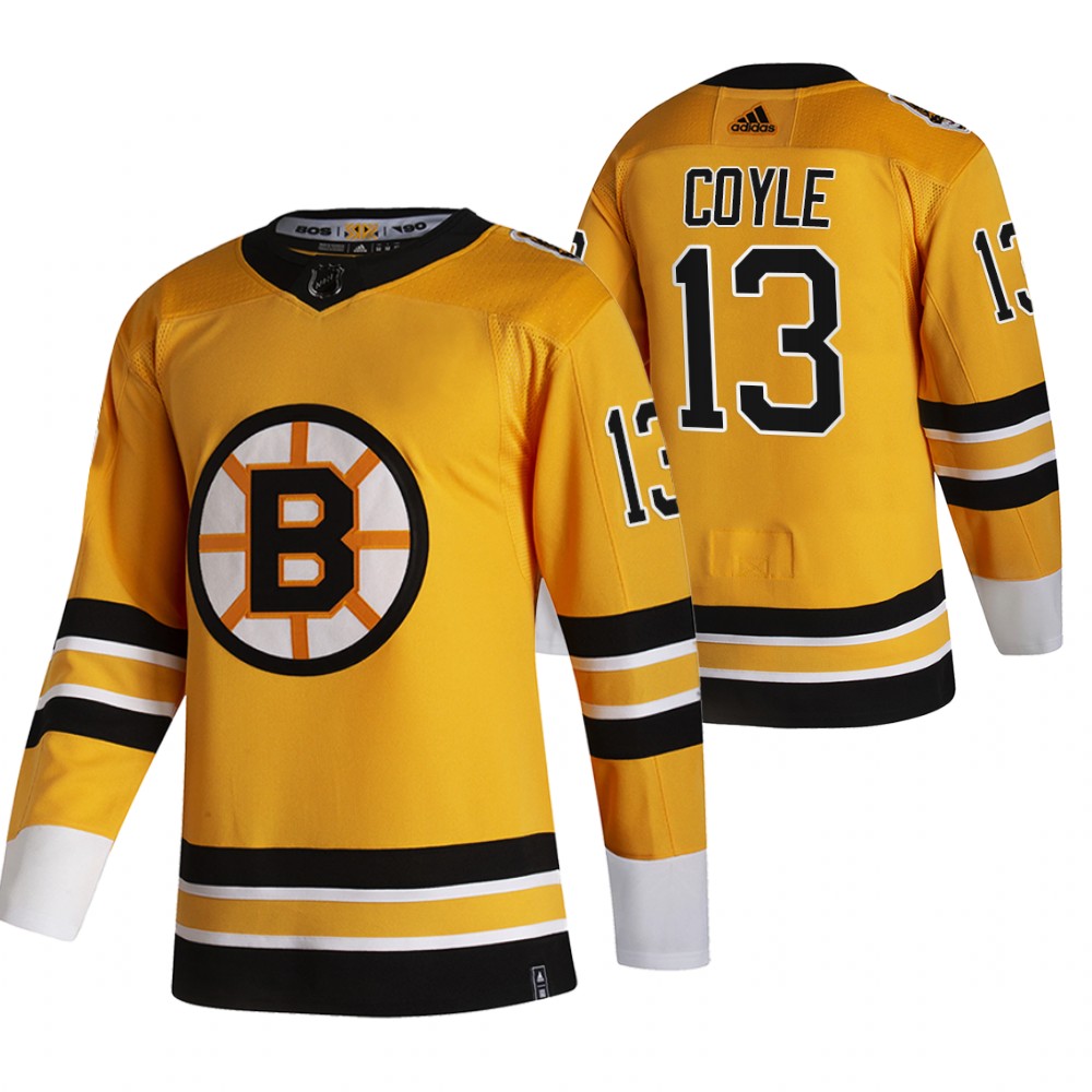 Boston Bruins #13 Charlie Coyle Yellow Men's Adidas 2020-21 Reverse Retro Alternate Jersey