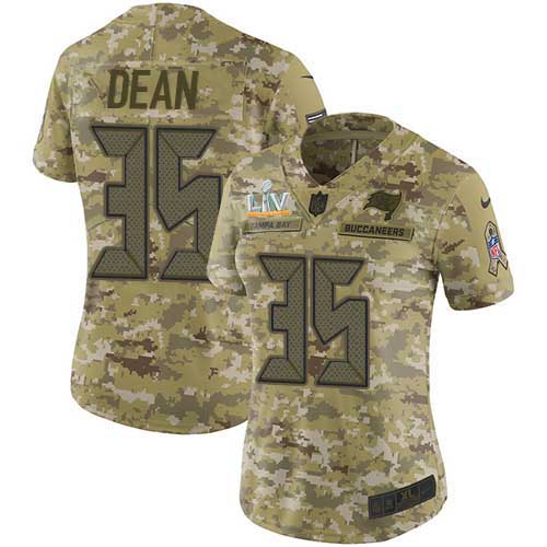 Tampa Bay Buccaneers #35 Jamel Dean Camo Women's Super Bowl LV Bound Stitched Limited 2018 Salute To Service Jersey Womens